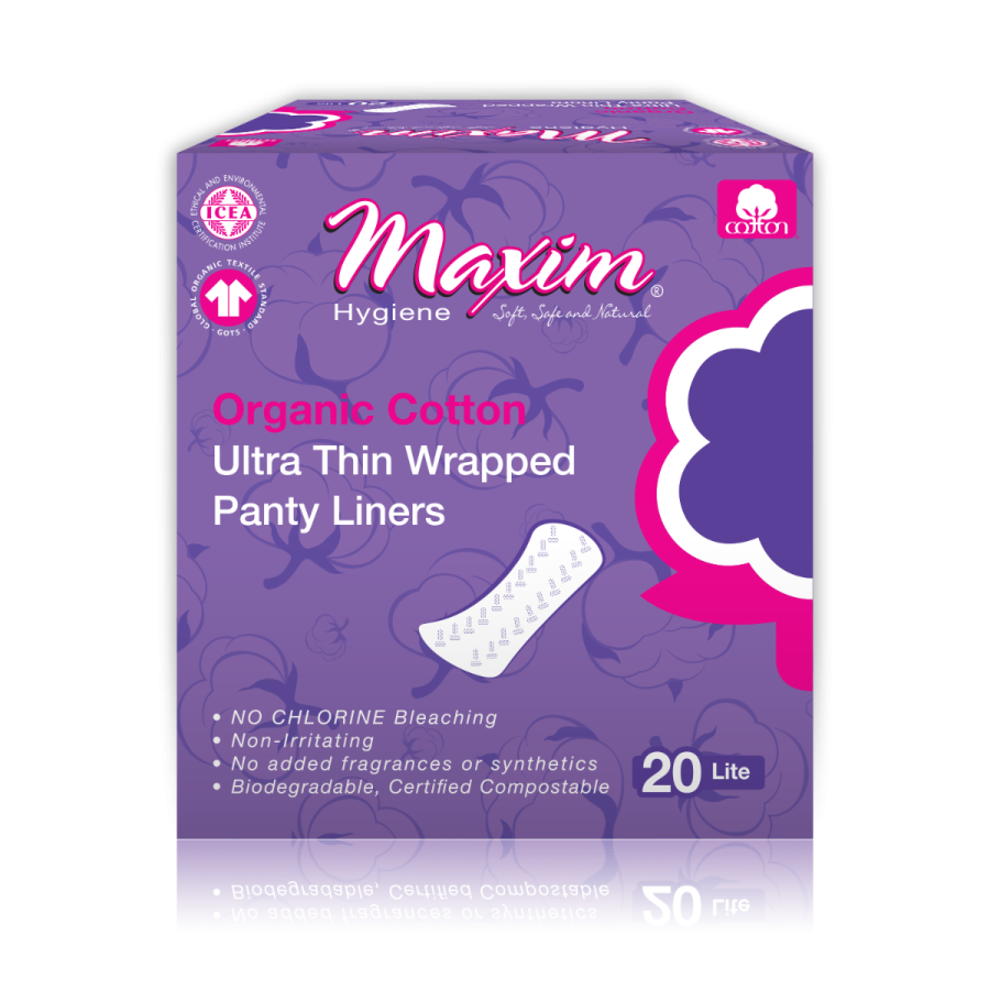 Maxim® 100% Certified Organic Cotton Ultra Thin Wrapped Pantiliners, Light, 20 Count