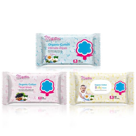 Organic Cotton Baby/Facial/Intimate Wet Wipes, Combo
