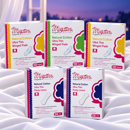 Maxim® Natural Cotton Sanitary Pads & Pantiliners, Reg/Sup/Lite, Combo