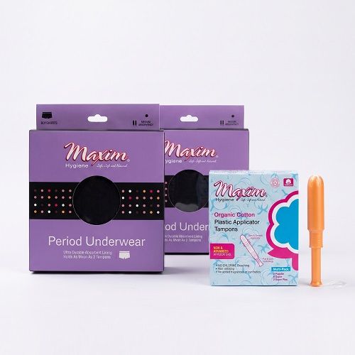 Maxim® Plastic Applicator Tampons, Multi, Period Underwear, Bikini, Medium Absorbency, Lilac, 16ct, 3 Packs ($1.15 Savings)