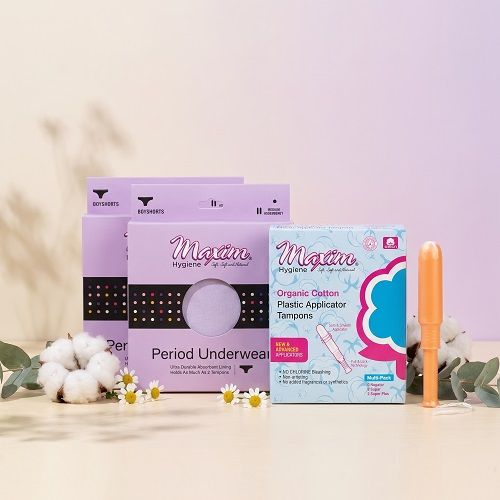 Maxim® Plastic Applicator Tampons, Multi, Leakproof Period Underwear, Boyshorts, Medium Absorbency, Lilac, 16ct, 3 Packs ($1.18 Savings)