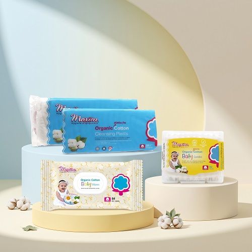 Organic Cotton Baby Wipe/Swabs + Cotton Pleats, Combo
