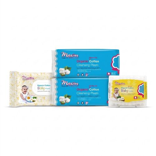 Organic Cotton Baby Wipe/Swabs + Cotton Pleats, Combo
