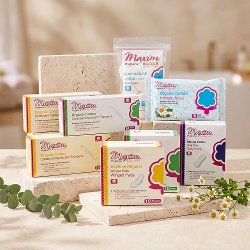 Maxim® Organic Cotton Cardboard Applicator Tampons, Reg/32, Sup/14, Pads & Liners, Reg/10, Sup/10, Lite/24, Intimate Wipes, Travel Pack, 160ct, 8 Packs ($2.66 Savings)