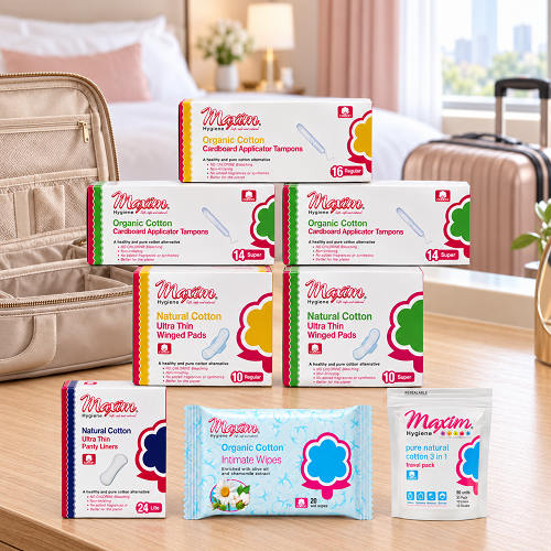 Maxim® Cardboard Applicator Tampons, Reg/16, Sup/28, Pads & Liners, Reg/10, Sup/10, Lite/24, Intimate Wipes, Travel Pack, 158ct, 8 Packs ($2.66 Savings)