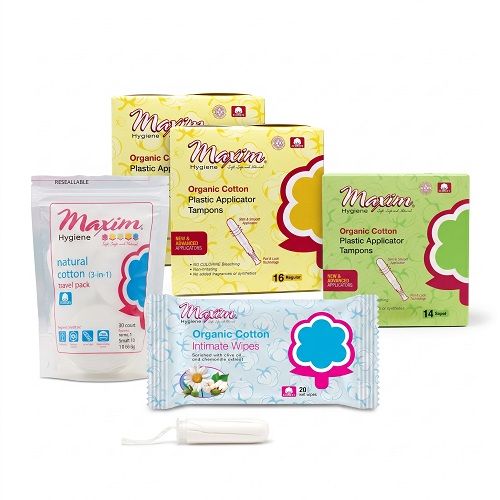 Maxim® Plastic Applicator Tampons, Reg/48, Sup/14, Intimate Wipes, Travel Pack, 132ct, 6 Packs ($2.06 Savings)